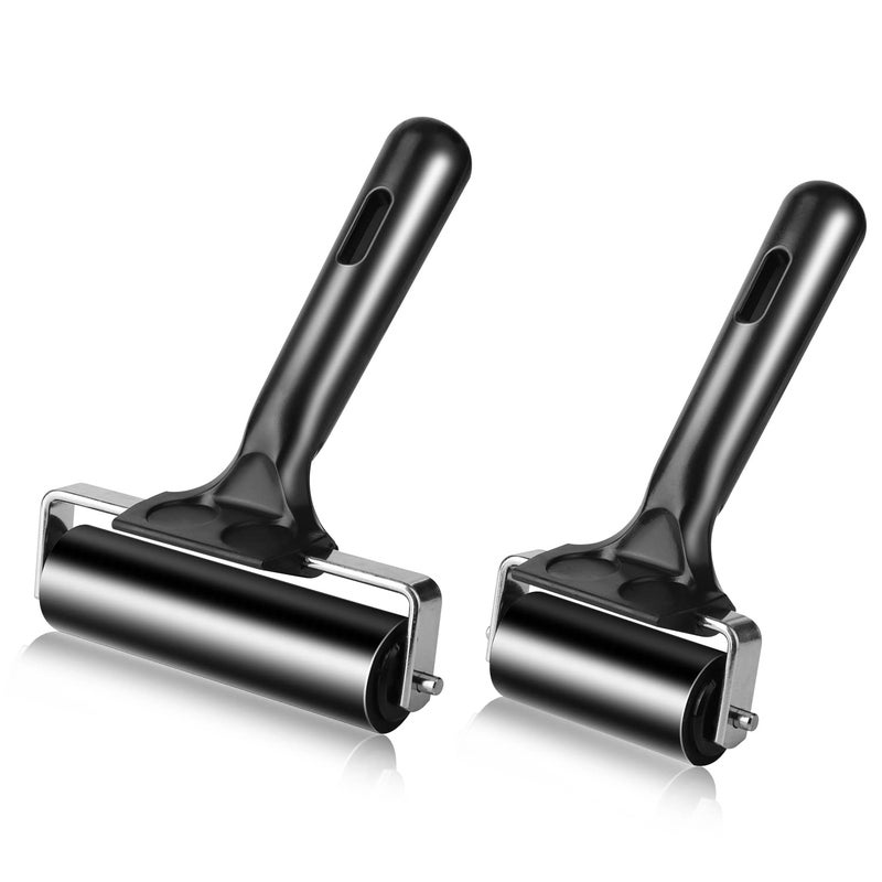 HRLORKC 2Pcs Rubber Roller Brayer Rollers Hard Rubber 4 and 2.2 Inch for Printmaking (Black) by HRLORKCâ€¦ - Image 1